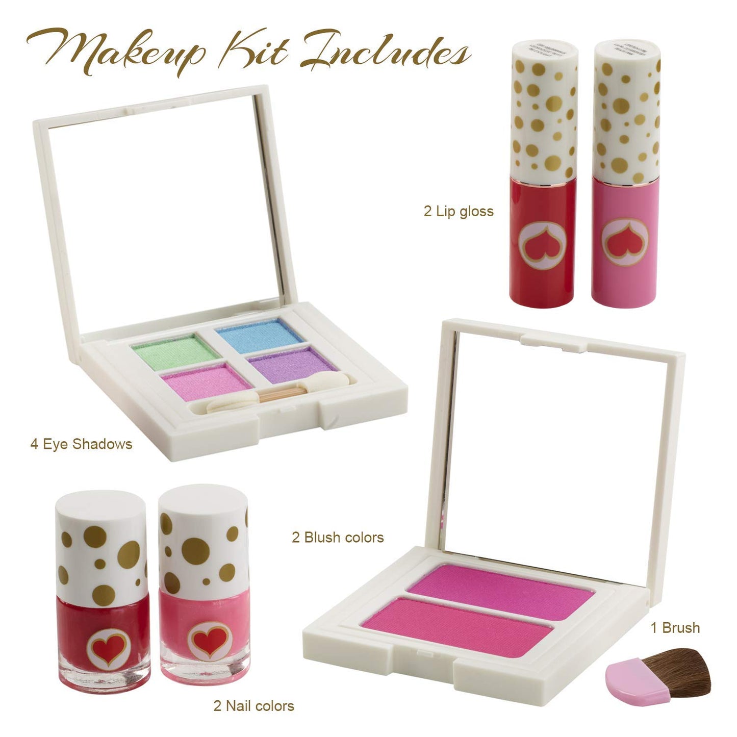 Toysical Makeup Kit for Teens - “LOVE” Makeup Gift Set for Young Teens, Girls or Women - Includes Eyeshadow Palette, Lip glosses, Blushes, Nail Polishes - Full Makeup Starter Kit for Beginners