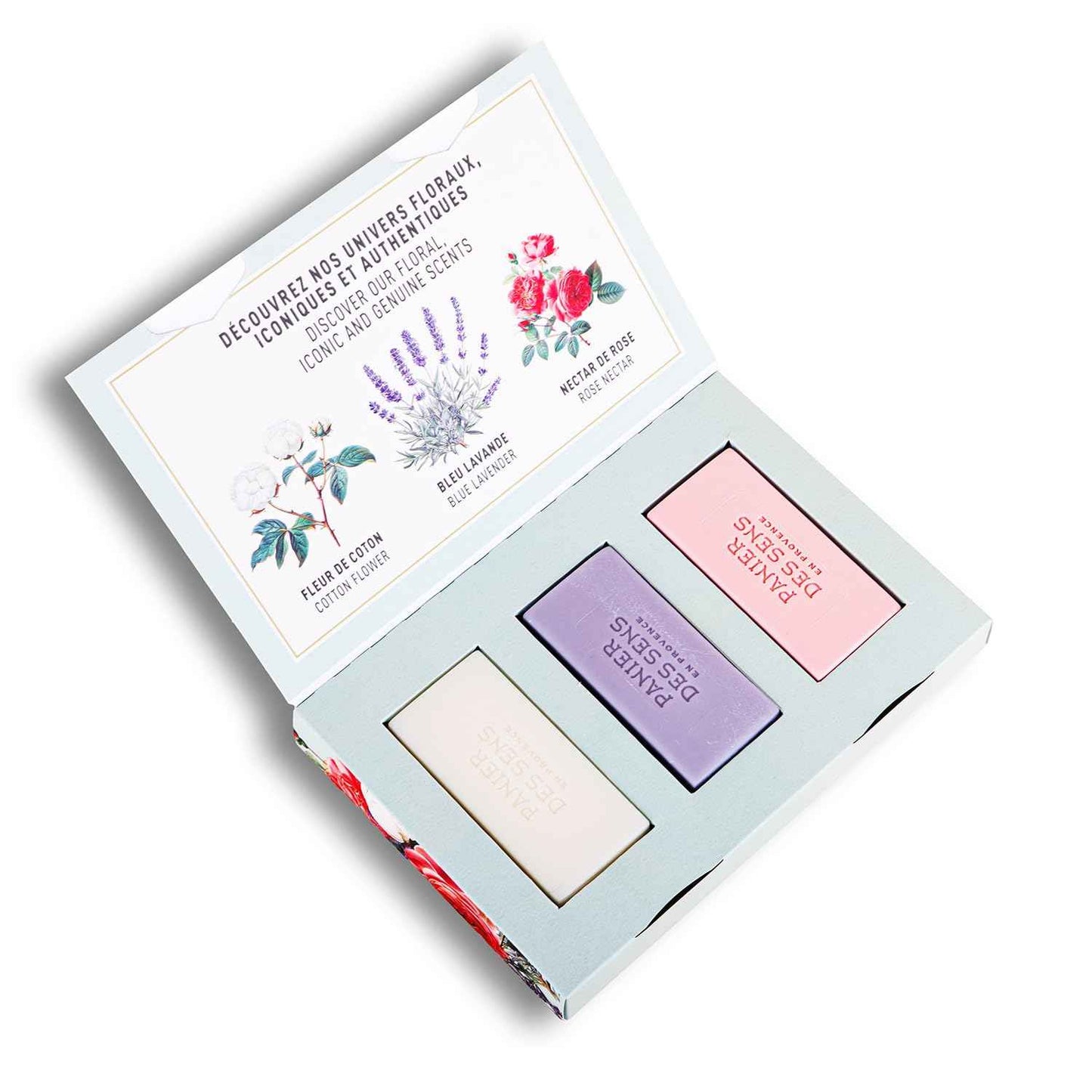 Panier des Sens - Bar Soap Gift Set for Women - Cotton, Rose, Lavender Soap Bars - & Birthday Gifts for Her - Hand & Body Soap Bars with Shea Butter - 97% Natural Ingredients - 3x3.5oz