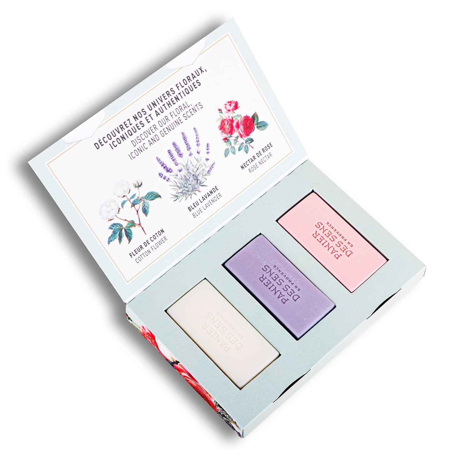 Panier des Sens - Bar Soap Gift Set for Women - Cotton, Rose, Lavender Soap Bars - & Birthday Gifts for Her - Hand & Body Soap Bars with Shea Butter - 97% Natural Ingredients - 3x3.5oz