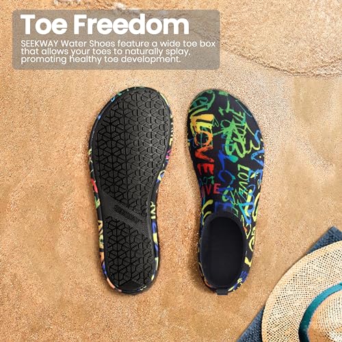 SEEKWAY Water Shoes Women Men Adult Quick-Dry Aqua Socks Barefoot Non Slip for Beach Swim River Pool Lake surf Black Size SK002