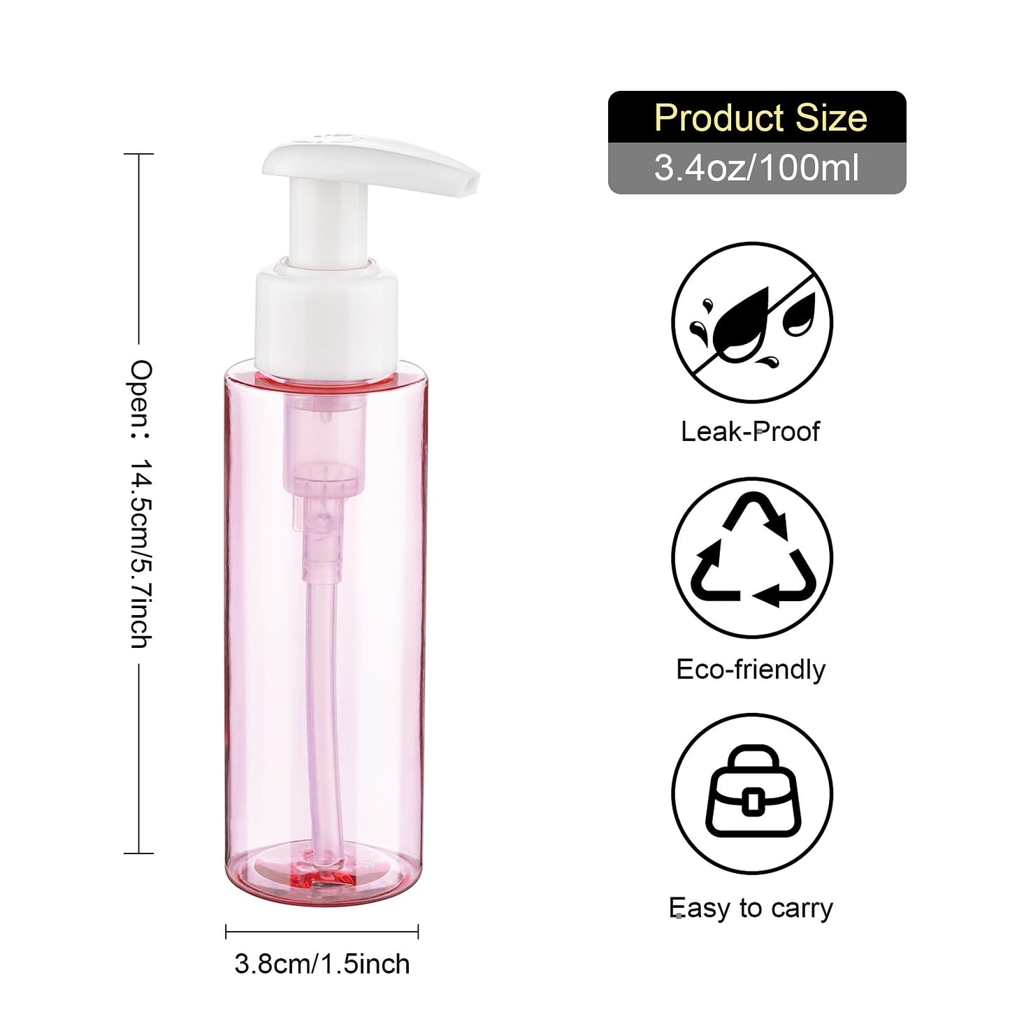 Travel Bottles Plastic Pump Bottle Dispenser TSA Approved 3.4oz/100ml 4 Pack Travel Refillable Shampoo and Conditioner Bottles Empty Travel Size Bottles for Cosmetic, Lotion, Liquid Soap (mixcolor)