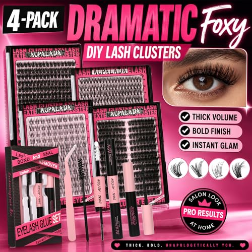 Natural Lash Clusters Kit 4 Styles - Fluffy Wispy DIY False Eyelash Set with Bond & Seal, Tweezers & Remover - Beginner Friendly