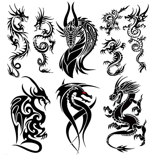6 Sheets Black Flying Dragon Claw Totem Arm Body Art Temporary Tattoo Stickers Fake Tattoos That Look Real and Last Long