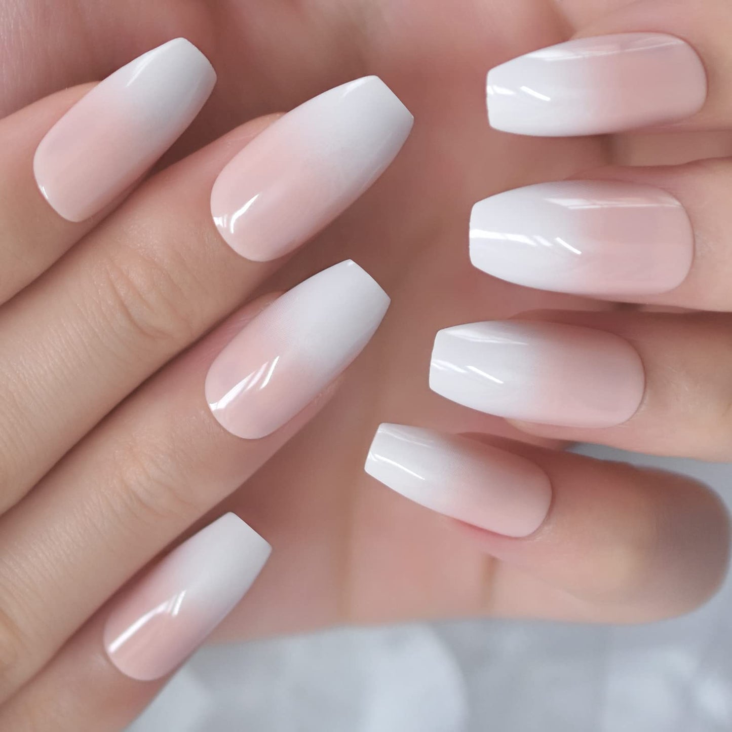 CoolNail Ombre Pink Coffin French Fake Nails Ballerina Gradient Press On Coffin False Faux Ongles Nails Tips Daily Office Finger Wear