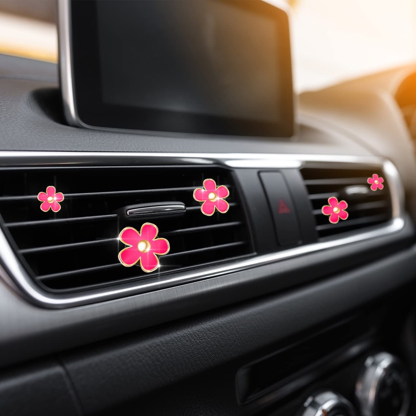 Frienda 6 Pcs Daisy Flower Air Vent Clip Air Freshener Outlet Clip Car Air Conditioning Clip Charm Car Inter Decor(Red, 2.5 cm, 3 cm, 3.3 cm)