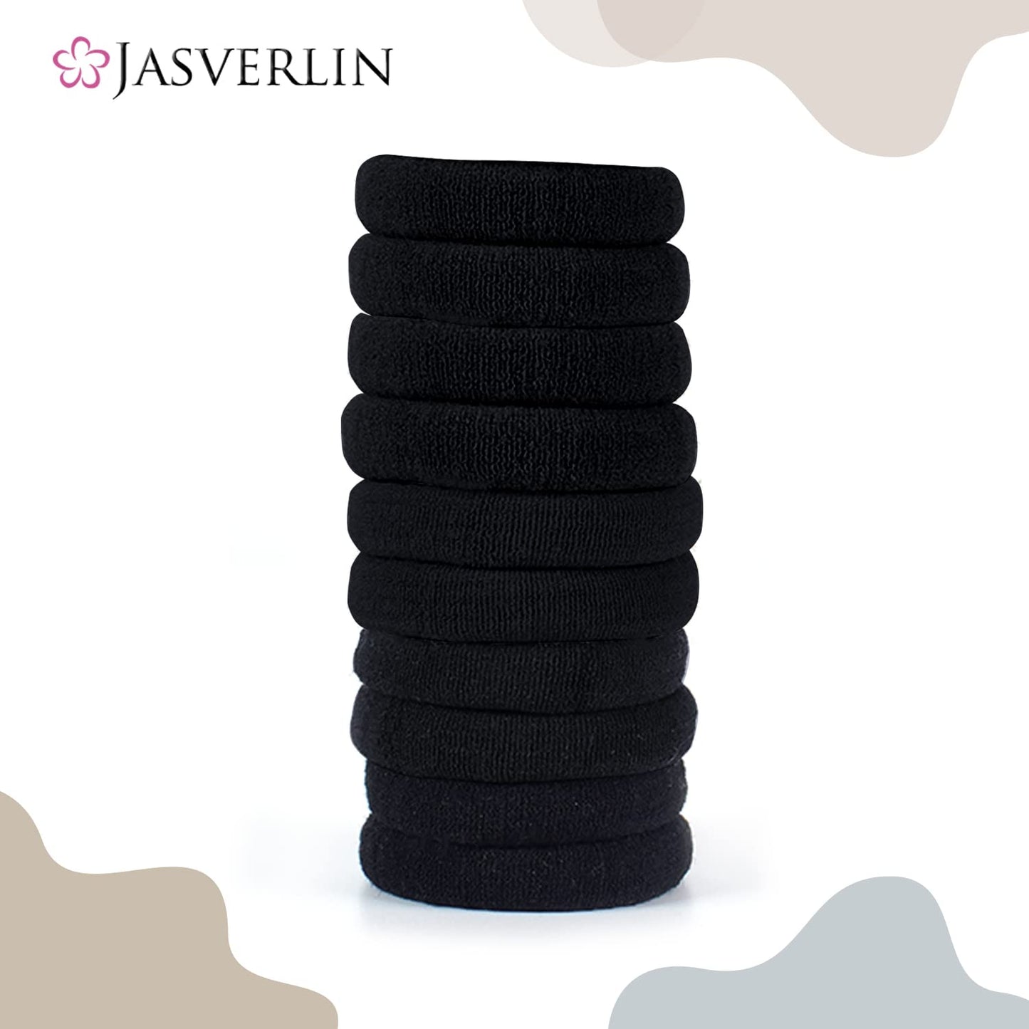 JASVERLIN 100 pcs Seamless Cotton Black Hair Ties, Thick Hair Elastic Bands Soft No Damage Ponytail Holders for Women Girl 1.5 inch (Black)