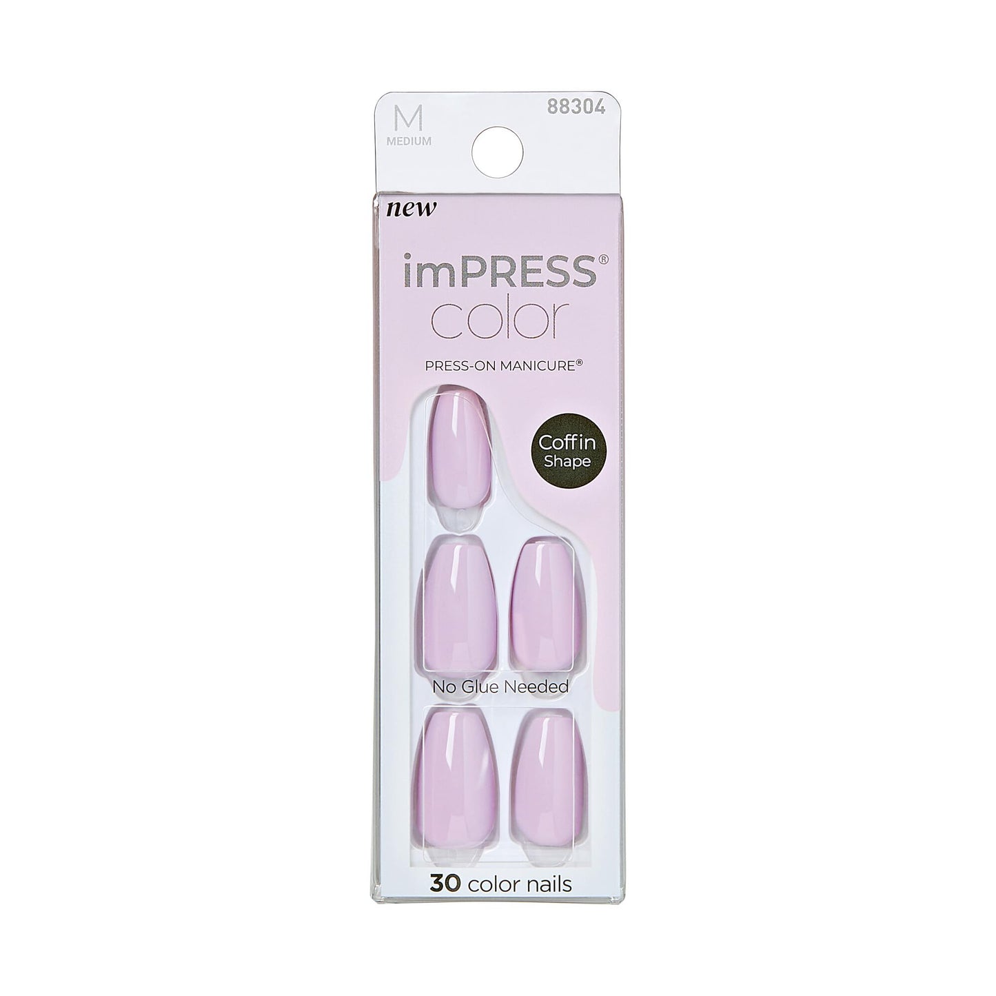 KISS imPRESS Color No Glue Mani 30 Pcs Press On Nails, Light Pink, Lavender, Medium Size, Coffin Shape, Simple Peel & Press Easy Apply, Hassel-Free Removal, Essential Tools Included