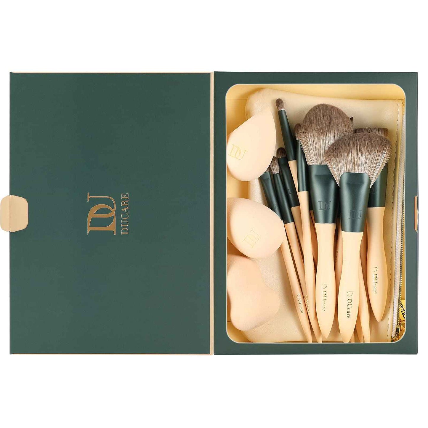 DUcare Makeup Brushes 14Pcs with 3Pcs Makeup Spong & Cosmetic Bag & Oil Blotting Sheets for Face
