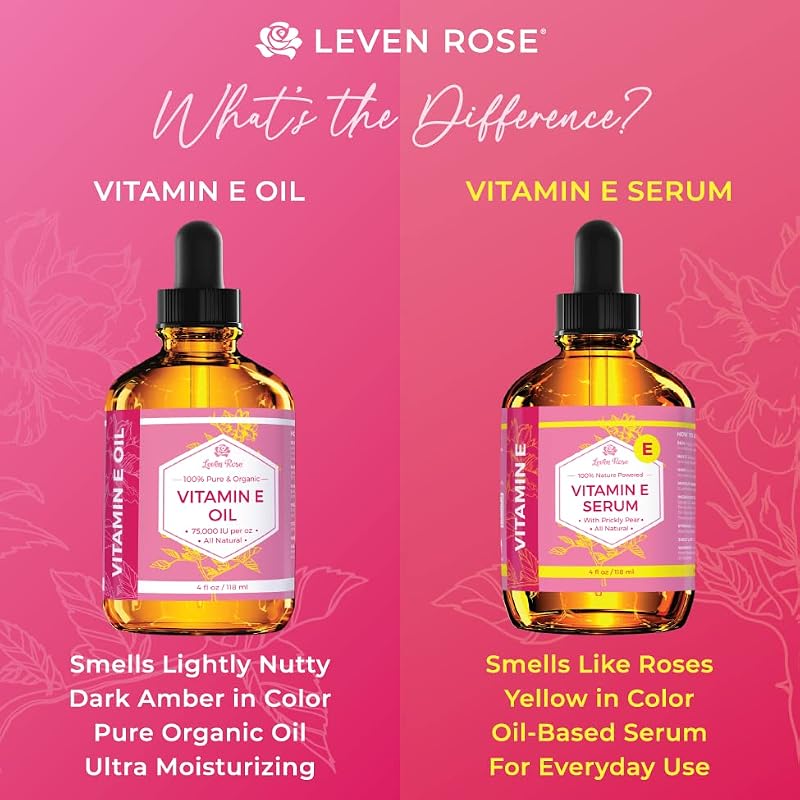 Leven Rose Vitamin E Oil Serum for Face, Body & Hair – 4 fl oz