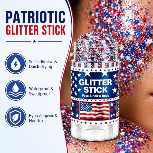 4th of July Glitter Stick - Red White Blue Star Sequins