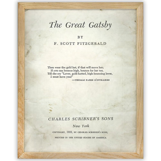 The Great Gatsby Title Page - 11x14 Framed Typography Book Page Print -Great Gift and Decor for F. Scott Fitzgerald and Literary Art Fans