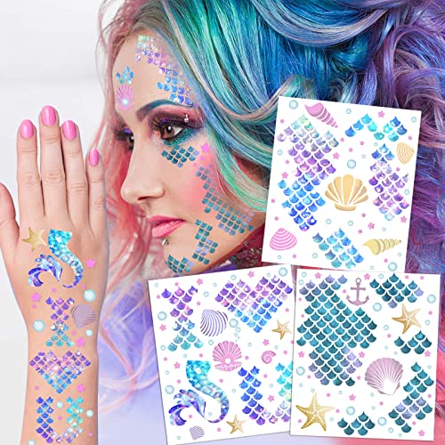 Mermaid Scale Temporary Tattoos Stickers, 12 Sheets
