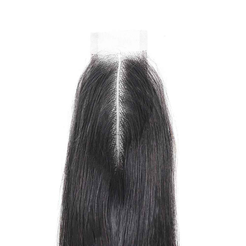 Straight Lace 2x6 Kim K Closure Hand-Tied 100% Brazilian Virgin High Ratio Human Hair Transparent Lace Closure Deep Central/Middle Part Closure Extensions For Women Natural Black Color (16 inch)