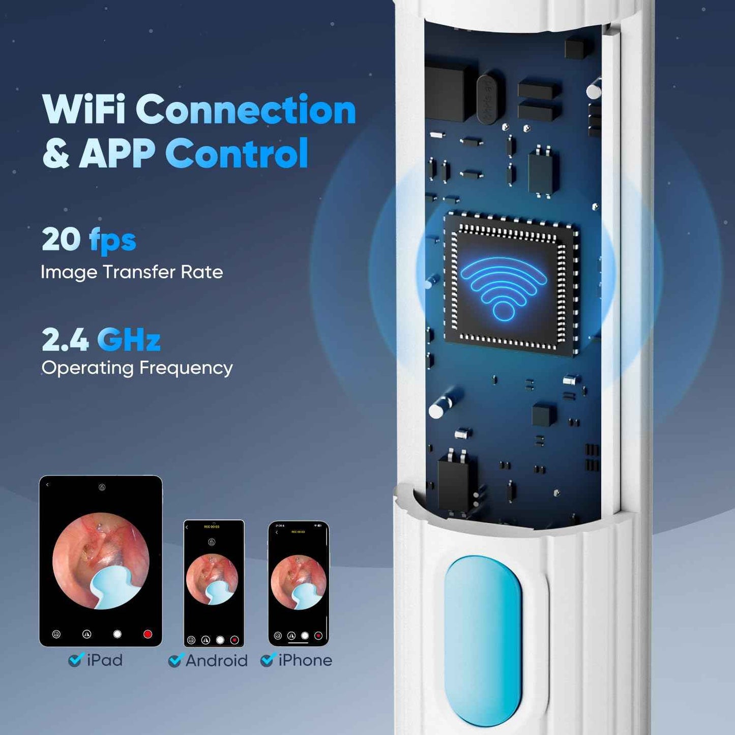 Ear Wax Removal, Ear Wax Removal Tool with 8 Kits & 5 Ear Spoon, Ear Cleaner with 2400P Camera with 6 LED Lights, Ear Wax Removal Kit for iOS & Android (White)