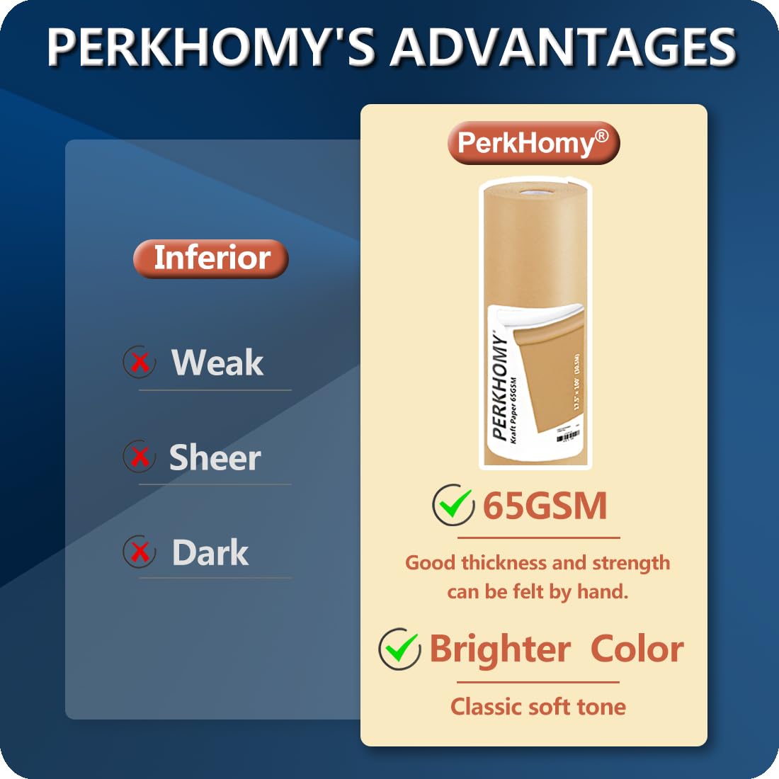 PerkHomy Brown Kraft Paper Roll 17.5" x 1,800" (150') for Gift Wrapping Bulletin Board Kids Craft Art Bouquet Flower Packing Moving Shipping Floor Covering Table 70GSM 50LB (Brown, 17.5" x 150')