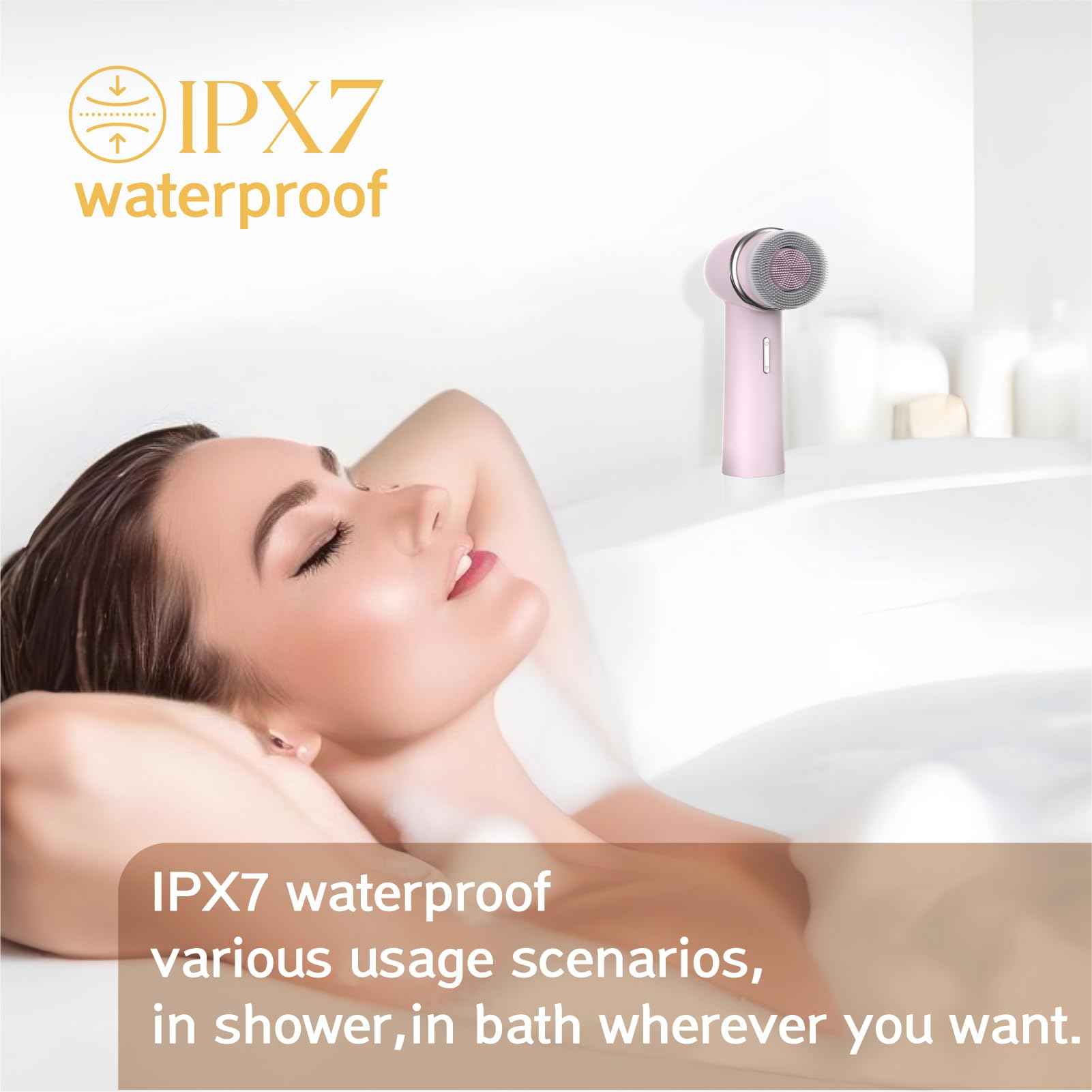 Eliteshine Electric Facial Cleansing Brush with Dual-Rotating Silicone and Bristle Brushheads,Electric Silicone Face Scrubber Exfoliator,Face Cleansing Brush, Rechargeable, for Face Skin Issues,Pink