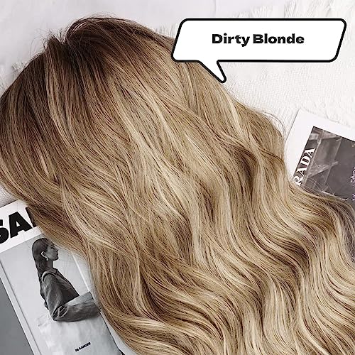 KOME Ombre Dirty Blonde Wigs with Bangs,Ash Blonde Long Wavy Wig for Women,Long Curly Synthetic Hair Wig for Party Daily Use 24IN