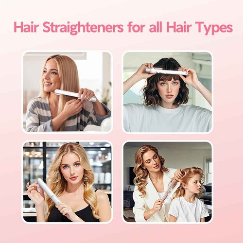 Cordless Hair Straightener and Curler 2 in 1, Fast Heating Ceramic Flat Iron,Rechargeable Portable Hair Straightening Iron for Women, Travel Hair Styler (White)