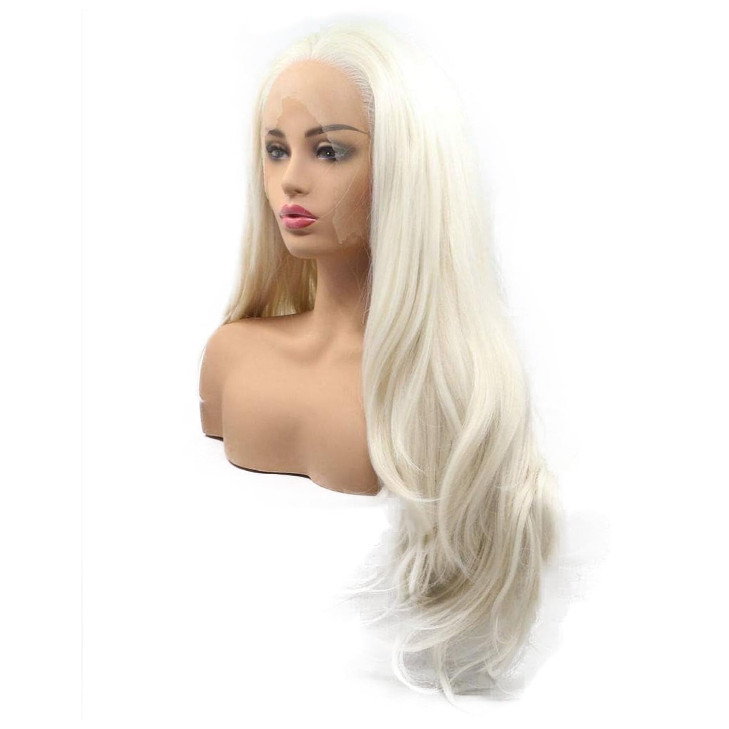 Platinum Blonde Wig Lace Front Real Hair Curly Wigs Long White Blonde Hair Wig Wavy Afro Wigs for Black Women Drag Queen Cosplay Daily Synthetic 26 Inch Lace Front
