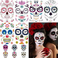 12-Pack Halloween Sugar Skull Face Tattoos, Day of Dead Temporary Makeup