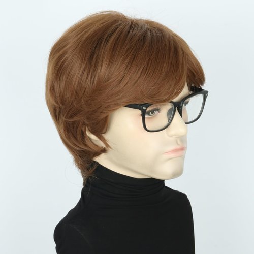 Mens Wigs with Glasses Short Brown Ginger 60s 70s Male Wig for Costume Accessories Halloween Outfit