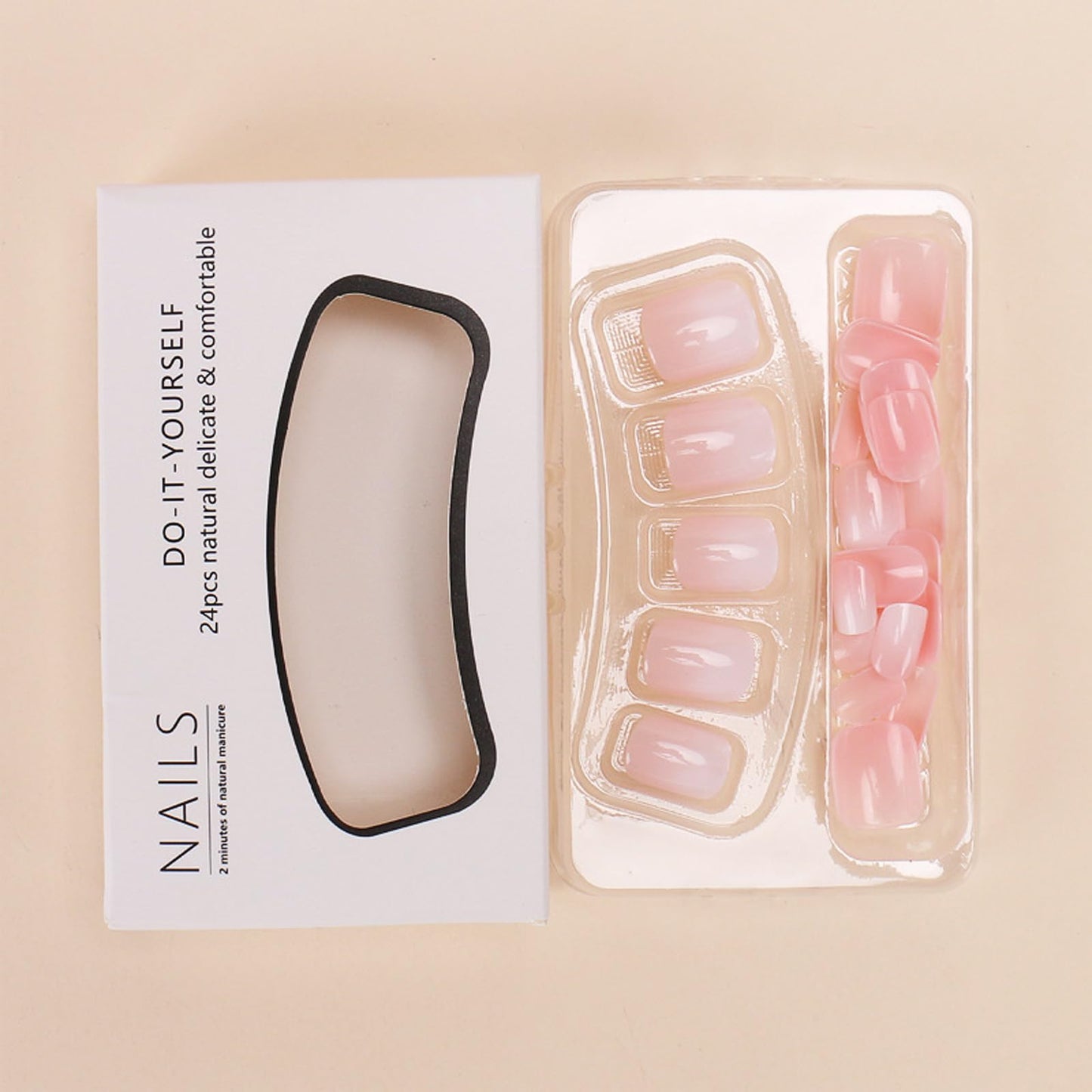 Short Press on Nails Square Fake Nails Short False Nails Tips Art Kit Glossy Acrylic Pink White Gradient Glue on Nails Manicure Decorations(fuldgaenr)