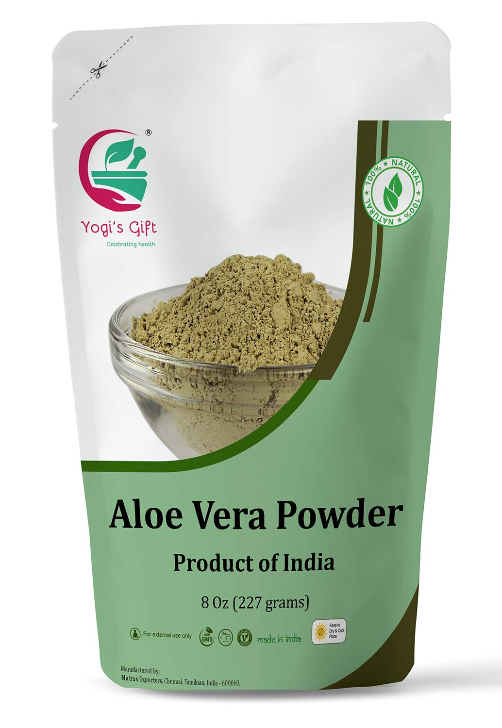 Aloe Vera Powder 8 oz | Moisturizing Face Mask Ingredient For Dry Skin | Hair Mask Ingredient for Hair Growth | Made from Pure & Cultivated Aloevera | by Yogi’s Gift®