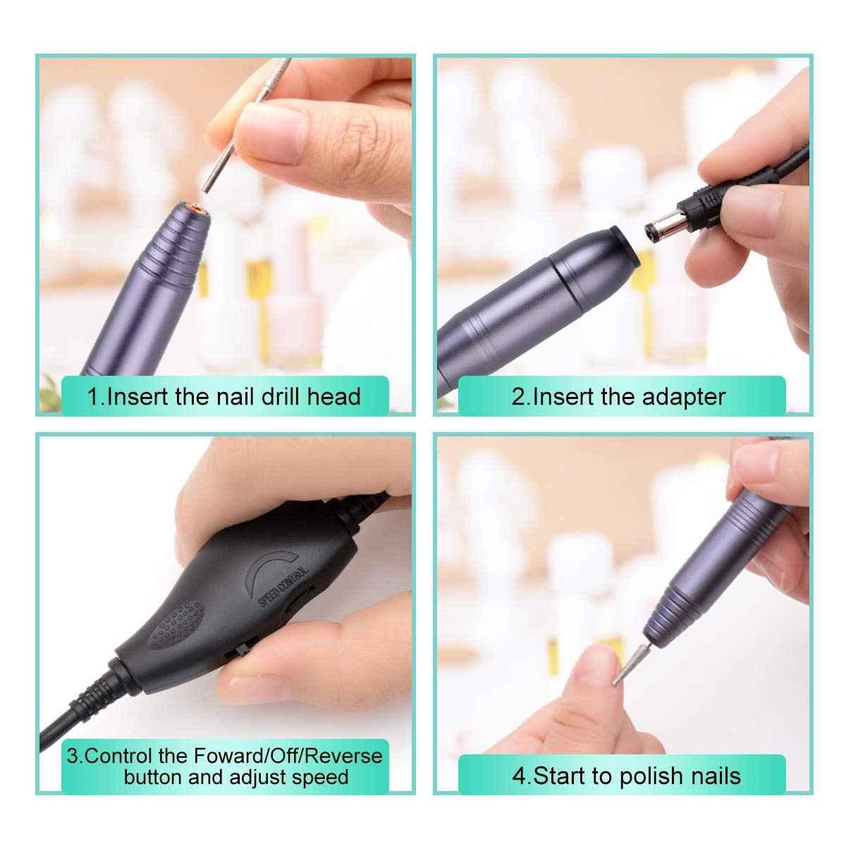 Portable Nail Drill Professional Electric Nail File 20000RPM Manicure Machine Set with Sanding Bands,Nail Drill Bits and Brush for Acrylic Gel Nails(Charcoal Gray)