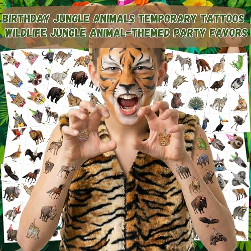 96 Piece Animal Temporary Tattoos - Jungle Zoo Farm Designs
