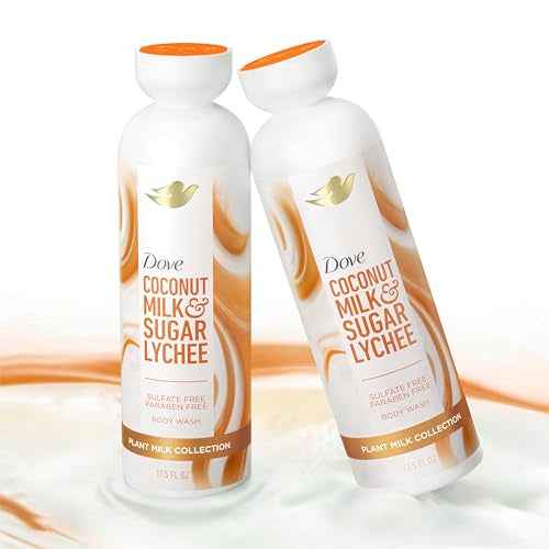 Dove Plant Milk Cleansing Body Wash Coconut & Lychee for Moisturized Skin Gentle Cleanser, No Sulfate Cleansers or Parabens, 98% Biodegradable 17.5 fl oz