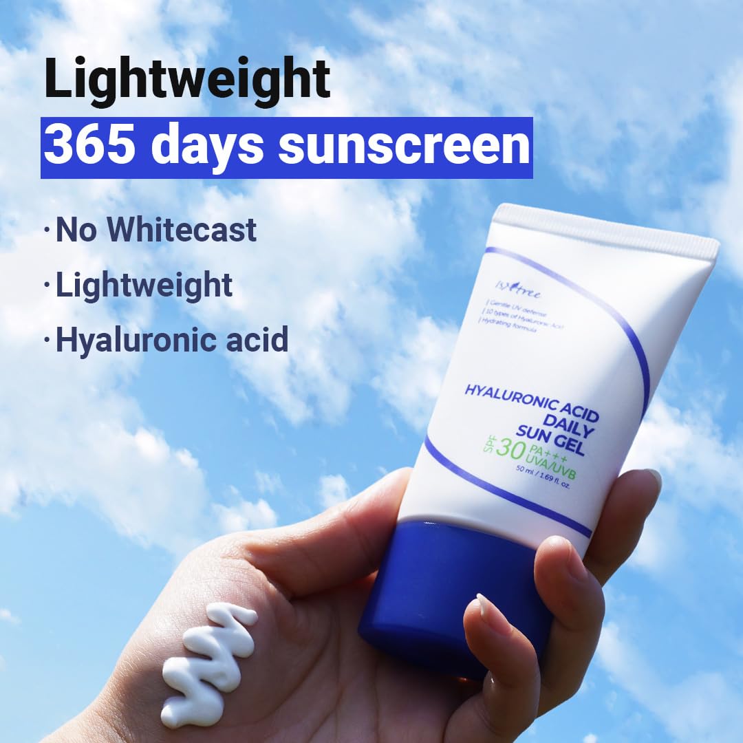 ISNTREE Hyaluronic Acid Daily Sun Gel 50ml, 1.69 fl.oz | SPF 30 PA+++ | 10 types of hyaluronic acid | Moisturizing sunscreen | No White cast | Mild Sunscreen | Korean skin care