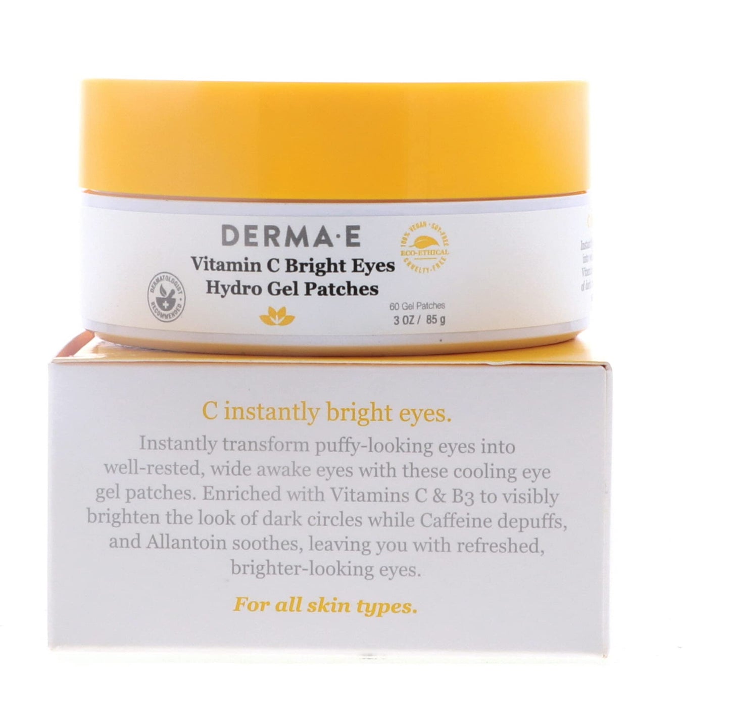 DERMA E Vitamin C Bright Eyes Hydro Gel Patches Instantly Transform Dark Circles, Puffy, Dry, Eyes into Well-Rested 2-Packs