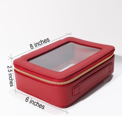 SANHECUN Toiletry bag waterproof cosmetic organizer with handle large opening for travelling car organizers (Red)