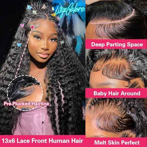 30 Inch Deep Wave Lace Front Wigs Human Hair 13x6 Hd Lace Front Wigs 180% Density For Women Wet And Wavy Glueless Wigs Pre Plucked With Baby Hair Deep Curly Wig Natural Black Color