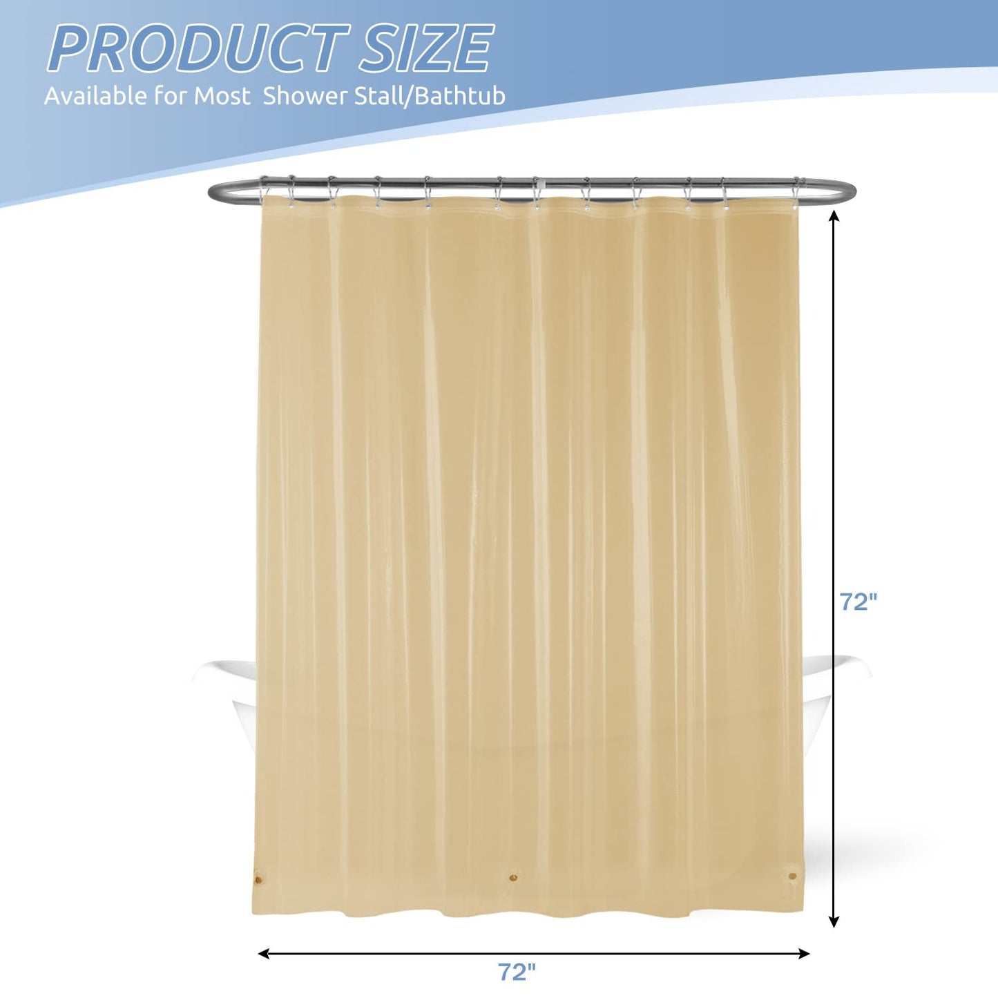 downluxe Waterproof Frosted Shower Curtain Liner - PEVA Lightweight Plastic Shower Liner with 3 Magnets, Shower Curtains for Bathroom, 72" x 72", Beige