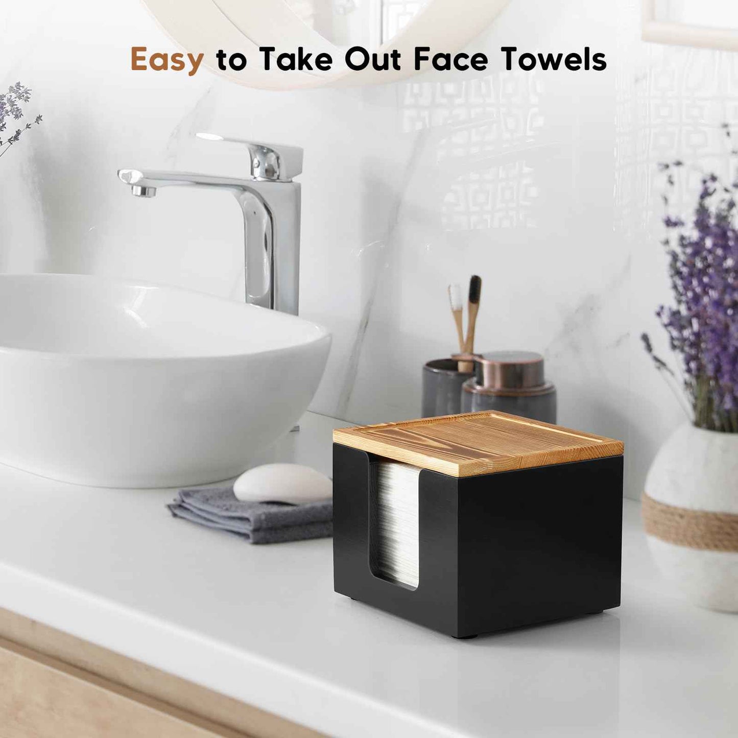 ZMZKKLL Disposable Face Towel Holder Box - Wood Facial Container Compatible with Clean XL - Towel Storage Makeup Organizer for Vanity, Bathroom Organization (Excluding Facial Towels)