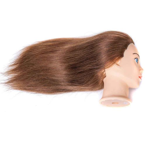 100% Human Hair Mannequin Head - Styling Training Head for Cosmetology & Hairdressing, Free Clamp (16-18, Brown)