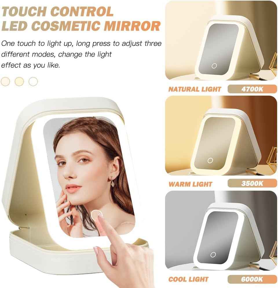 conthdots Travel Makeup Case with Lighted Mirror, Partitionable Cosmetic Bag, Professional Cosmetic Artist Organizer (white)