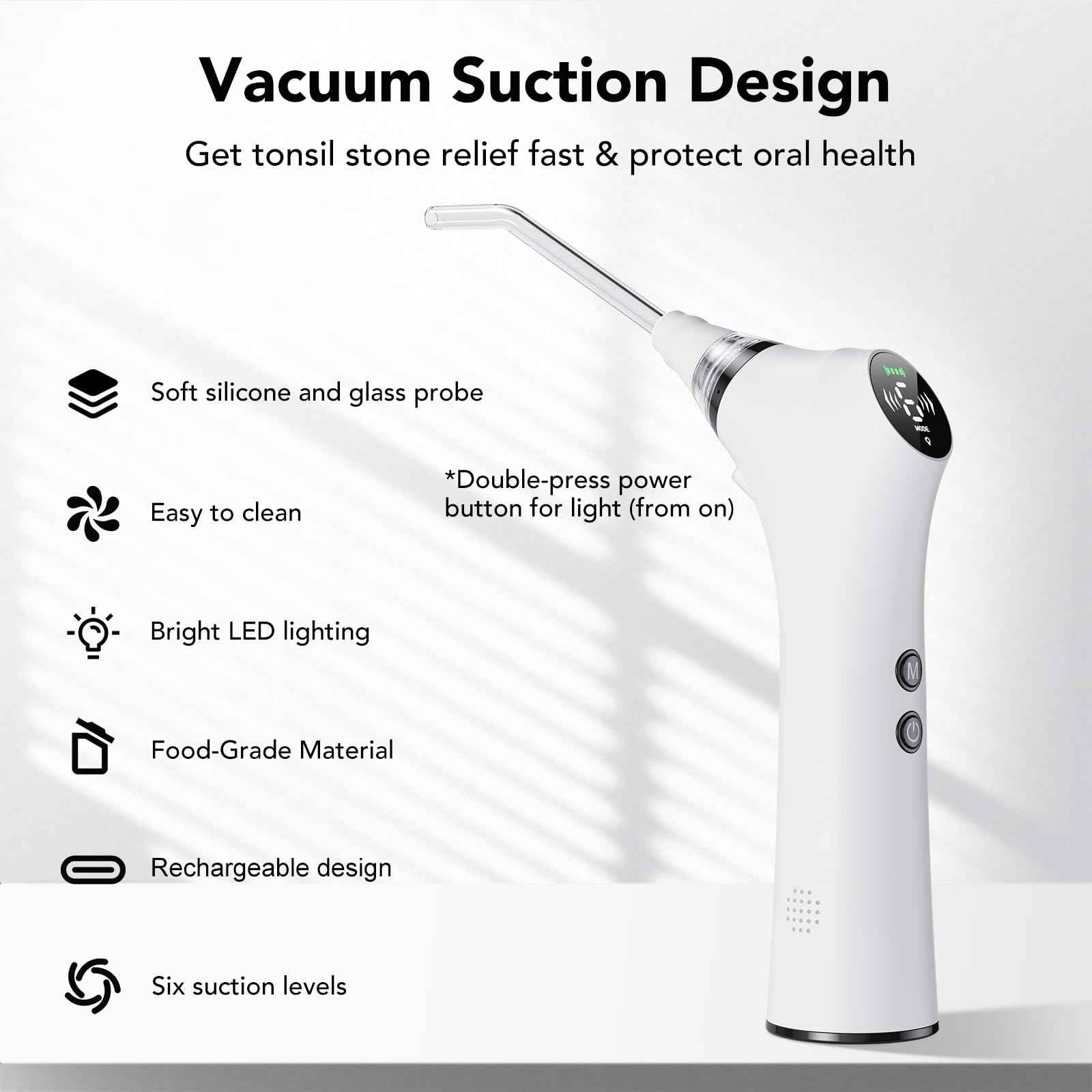 Upgraded Electric Tonsil Stone Remover – High-Precision & Painless Cleaning, Food-Grade Material, 6 Suction Levels | Tonsil Stone Removal Kit with LED Light, Oral Protection & 11 Attachments (Silver)