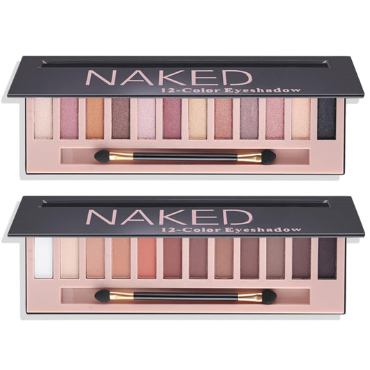 2PCS 12Colors Naked Eyeshadow Palette,nude Eyeshadow Palette,Natural Shimmer Glitter Eyeshadow Palette,Eye Shadow Palette with Brush,Waterproof & Long Lasting Smokey Eye Makeup(Matte+Shimmer)