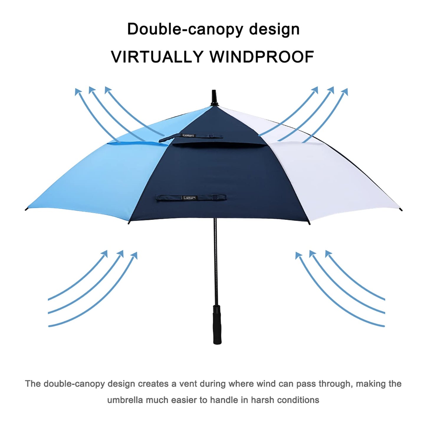 G4Free 62 Inch Automatic Open Golf Umbrella Extra Large Oversize Double Canopy Vented Windproof Waterproof Stick Umbrellas (White+Dark Blue+Sky Blue)