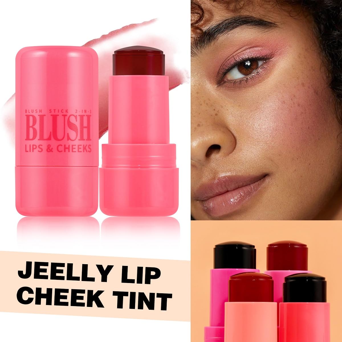 Milk Jelly Blush Stick, Lip and Cheek Makeup Cooling Water Jelly Tint,Vegan & Cruelty Free. (Red)