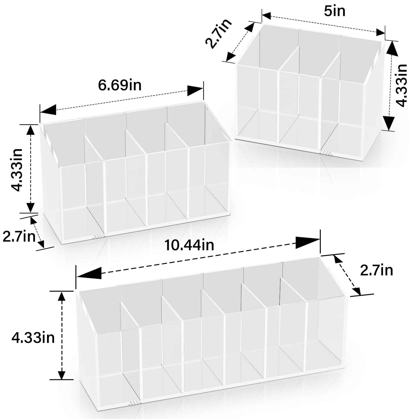 Acina 2PCS Clear Makeup Brush Holder Organizer Acrylic 3-Slots Cosmetic Brushes Storage Organizer for Vanity Countertop