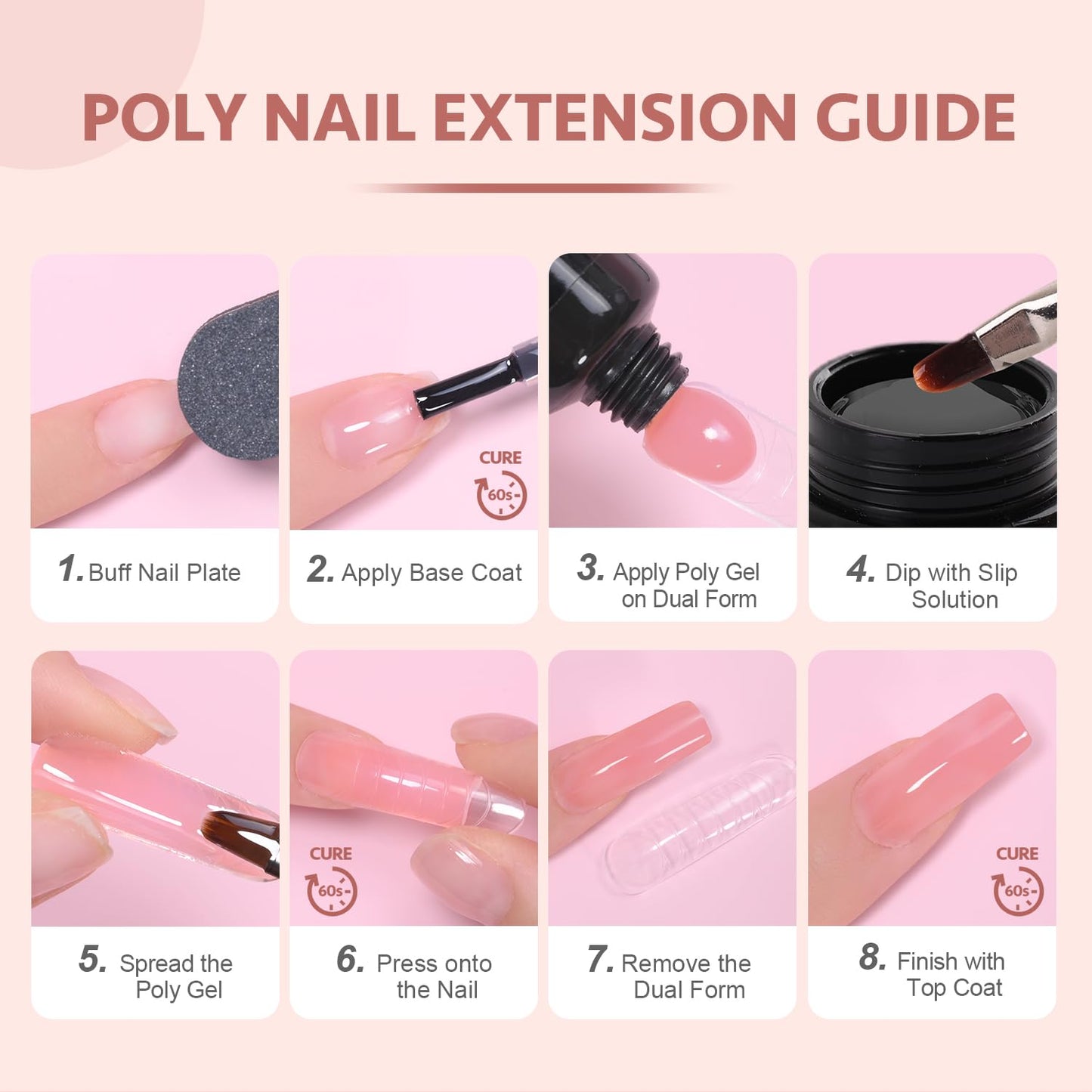 GAOY Poly Gel Set, Nail Extension Gel kit, 6 Colors Pinkish Nude Clear Builder Gel Nail Enhancement Gel for Nail Art DIY