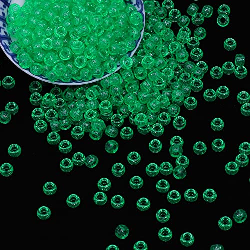 Auvoau 1000Pcs Pony Beads Bracelet 9mm Green Glitter Plastic Barrel Pony Beads for Necklace,Hair Beads for Braids for Girls,Key Chain,Jewelry Making (Green Glitter)