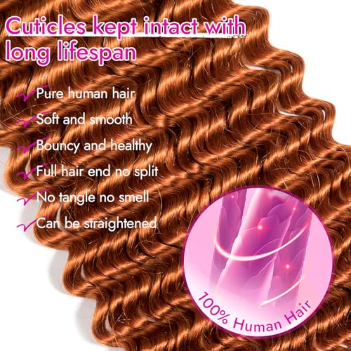 Gopukso 16 Inch Ginger Human Braiding Hair - 4 Bundles Deep Wave