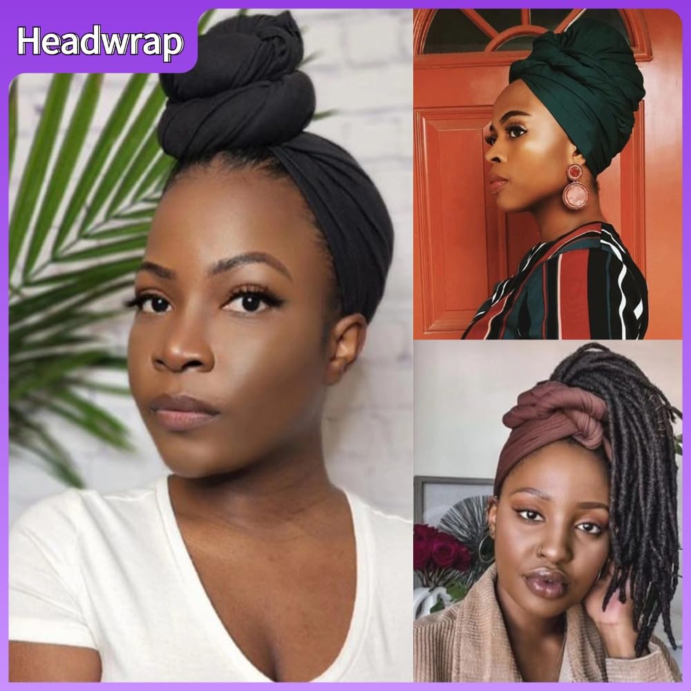 Ftoronaly Turban Head Wraps for Black Women Hair Wraps Stretch Soft Jersey Hijab Scarf Headwraps Headband (Black,Dark Gray,Brown,Dark Green)