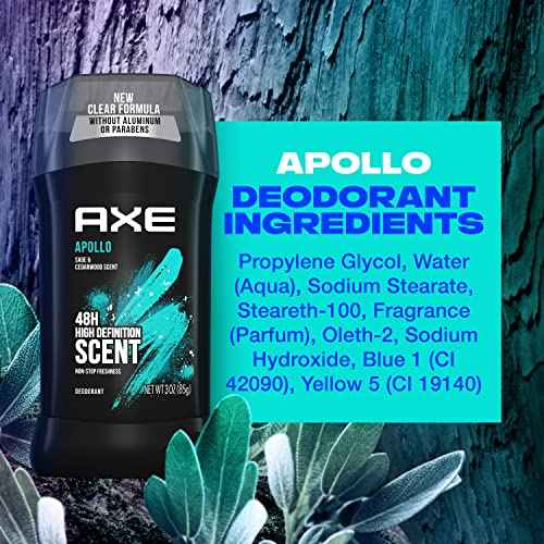 AXE Apollo Deodorant Stick 4 Count For Long Lasting Odor Protection, Sage And Cedarwood Men's Deo, Aluminum Free 3oz