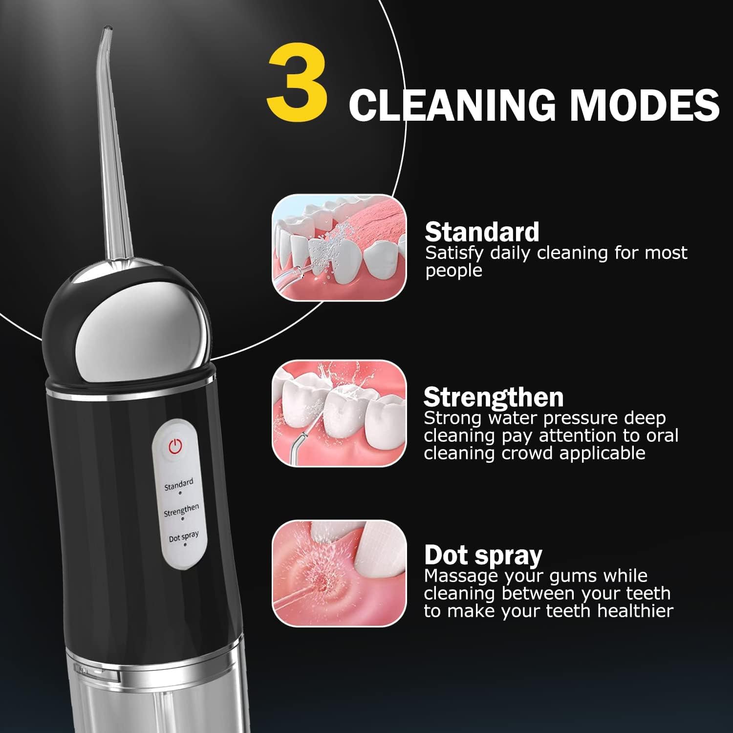 Water-Flosser-Cordless-Teeth-Cleaner Somall Water Dental Flosser with 3 Modes 4 Jets Rechargeable Dental Oral Irrigator for Home Travel (Premium Black)