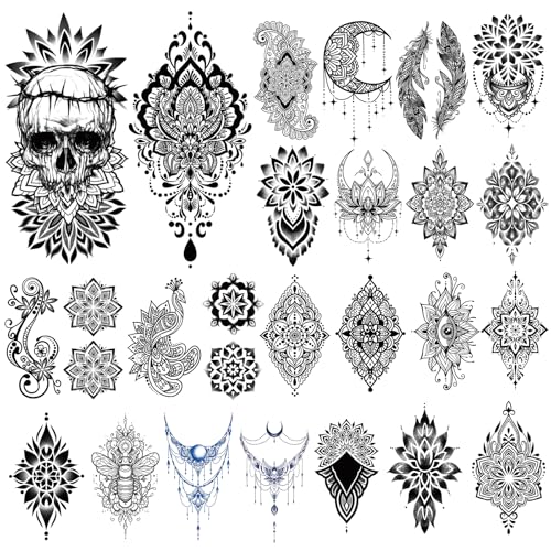 48 Sheets Mandala Temporary Tattoos - Full & Half Sleeve Fake Tattoos